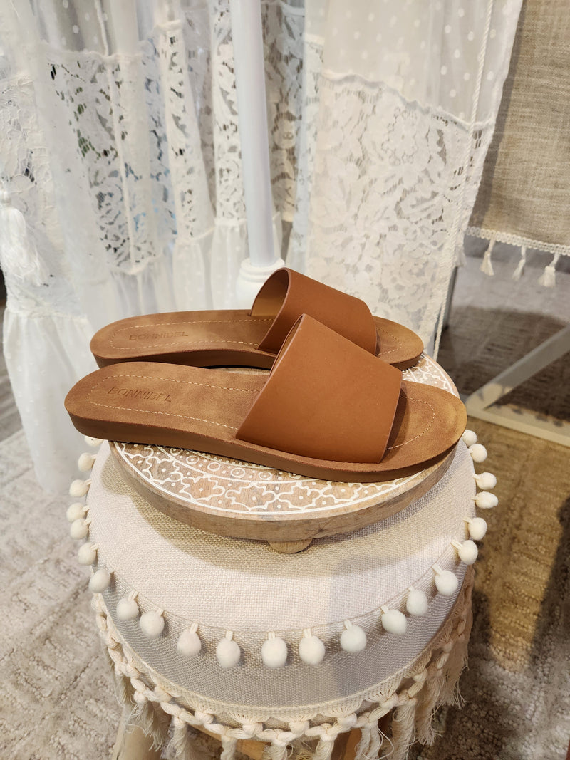 Nude & Tan Slide Sandals
