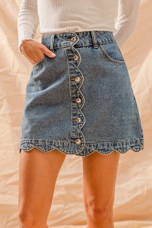 Scallop Denim Skirt