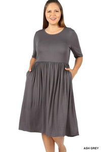 3/4 Sleeve pleated pocket dress