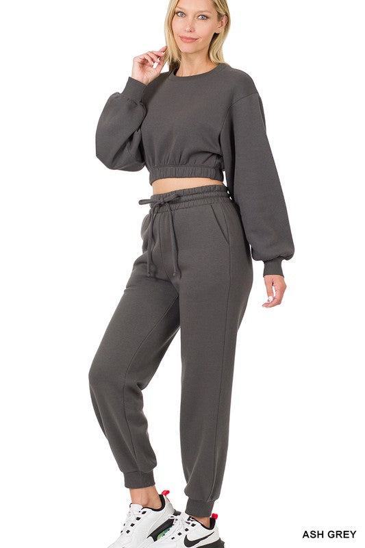 Cropped pullover and jogger set