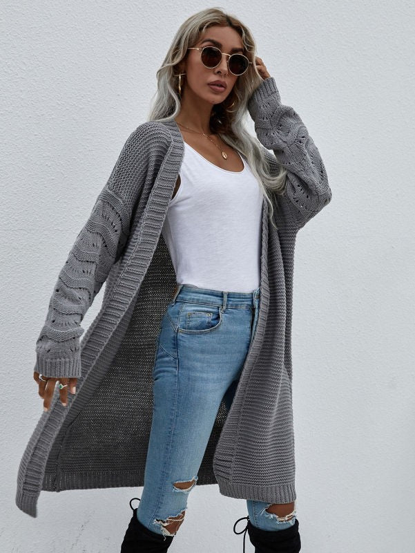 Notched Sleeved Long Cardigan