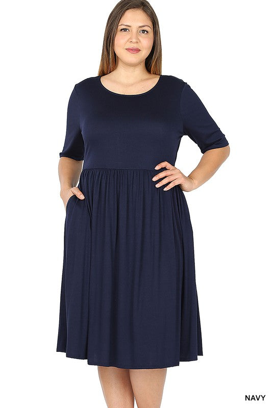 3/4 Sleeve pleated pocket dress