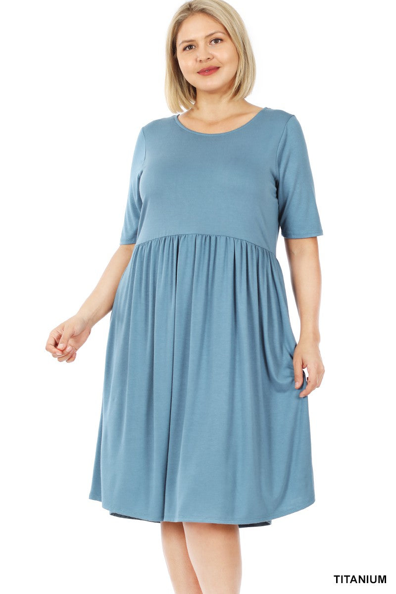 3/4 Sleeve pleated pocket dress