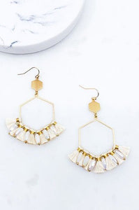 White hexagon earrings